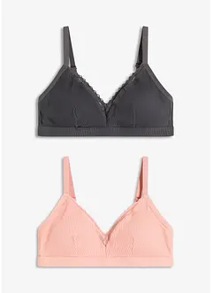 Bralette zonder beugels met gevulde cups en biologisch katoen (set van 2), bonprix