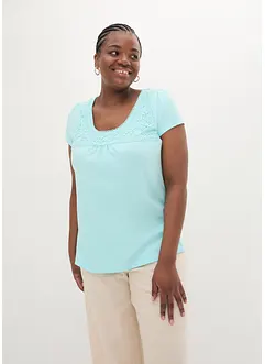 Katoenen shirt met kant, korte mouw, bonprix