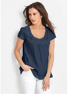 Katoenen shirt met kant, korte mouw, bonprix