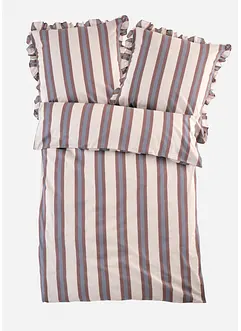 Gestreepte dekbedovertrek met ruches, bonprix
