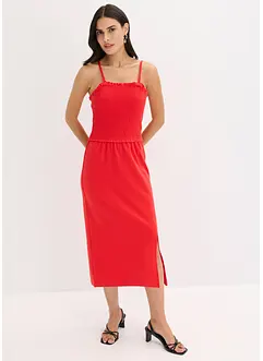 Midi-jurk van stevige jersey met smokinzet en split, bonprix