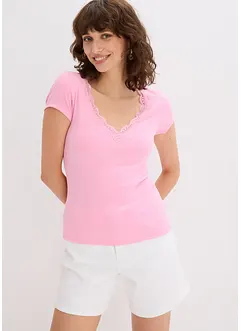 Geribd shirt met kanten detail (set van 2), bonprix