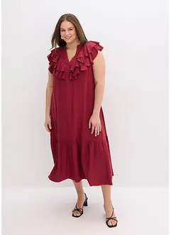 Midi jurk met volants van gestructureerde crêpe, bonprix