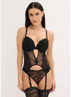 Bustier met beugels en string met elegant borduurwerk (2-dlg set), bonprix