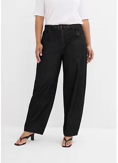 Barrel jeans mid waist met riem, bonprix