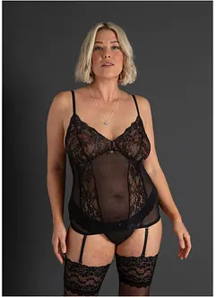 Bustier met jarretels en string ouvert (2-dlg. set), bonprix