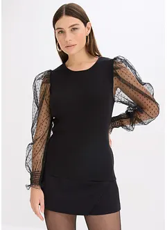 Fijngebreide trui met mouwen van mesh, bonprix