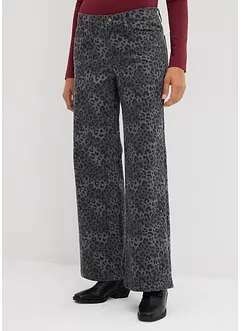 Wide leg twill broek met luipaardprint, bonprix