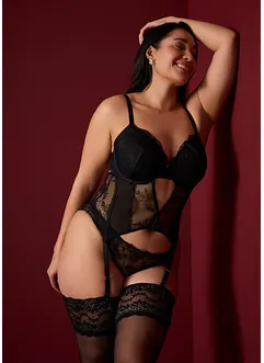 Bustier met beugels en string met elegant borduurwerk (2-dlg set), bonprix