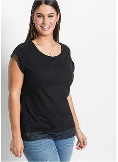 Boxy shirt met kant van katoen, bonprix