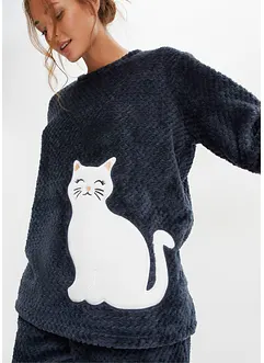 Huispak van fleece met een gebreid patroon en applicatie (2-dlg.), bonprix