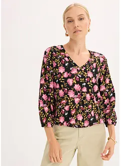 Chiffon blouse met bloemenprint en ruches aan de onderrand, bonprix