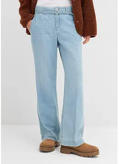 Wide leg jeans mid waist met riem, bonprix