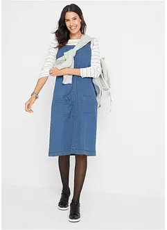 Katoenen spijkerjurk met bretels, knielang, bonprix