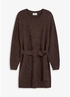 Korte gebreide jurk met zachte wol en riem, bonprix