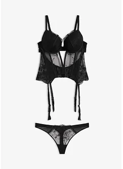 Bustier met beugels en string met elegant borduurwerk (2-dlg set), bonprix
