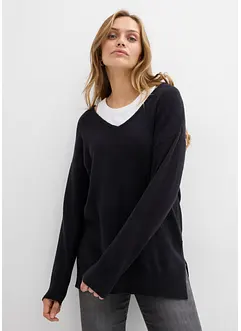 Lange oversized trui met splitten opzij, bonprix
