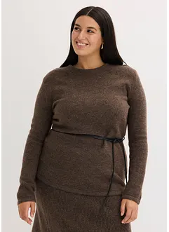 Gebreid shirt met wol en strikbandje van imitatieleer, bonprix