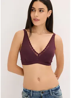 Geribde bralette met biologisch katoen en kant, bonprix