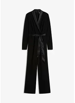 Jumpsuit van gestructureerde crêpe en satijnen inzetstuk, bonprix