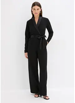 Jumpsuit van gestructureerde crêpe en satijnen inzetstuk, bonprix