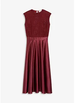 Midi jurk van glanzend satijn met kant, bonprix