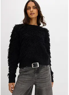 Grof gebreide trui met franjes, bonprix