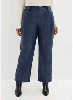 Imitatieleren wide leg broek met biezen, bonprix