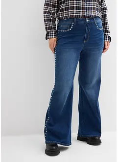 Flared jeans met studs, high waist, bonprix