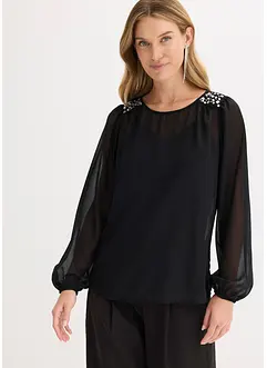 Chiffon blouse met strass, bonprix