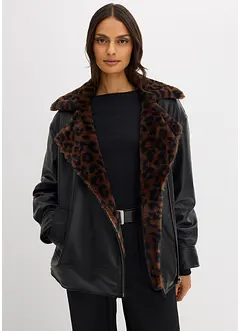 Imitatieleren jas met imitatiebont in luipaardprint, bonprix