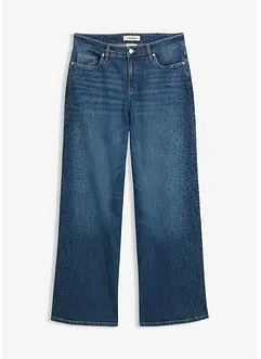 Wide leg jeans, mid waist, met glinsterende steentjes, bonprix