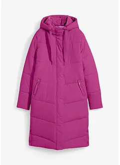 Lange gewatteerde jas met teddy voering in de capuchon, bonprix