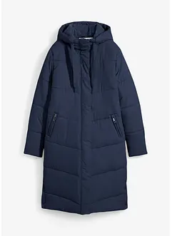 Lange gewatteerde jas met teddy voering in de capuchon, bonprix