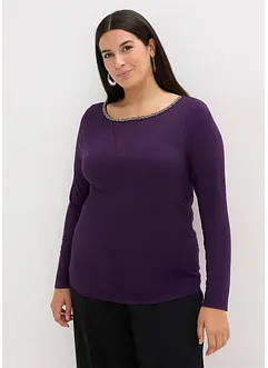 Shirt met mesh inzet en glittersteentjes, bonprix