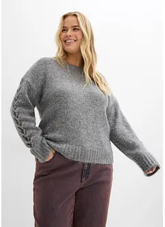 Boxy trui met kabelpatroon op de mouwen, bonprix