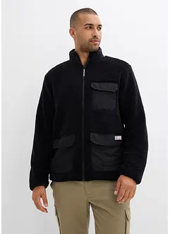 Teddyfleece jas met geweven rand en opstaande kraag, bonprix