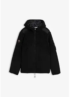 Teddy fleece jas met een geweven strook en capuchaon, bonprix