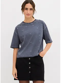 T-shirt met glittersteentjes van puur katoen, bonprix