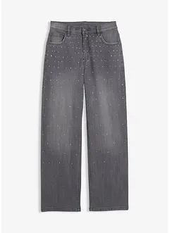 Wide leg jeans met strass, mid waist, bonprix