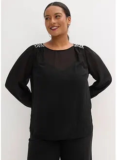 Chiffon blouse met strass, bonprix