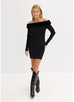 Gebreide jurk met rand van imitatiebont, bonprix