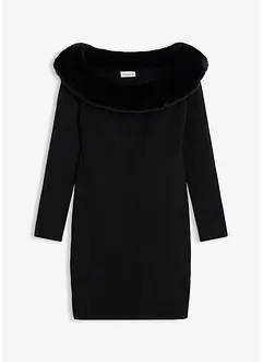 Gebreide jurk met rand van imitatiebont, bonprix