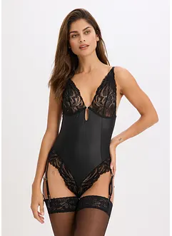 Stringbody in wetlook met afneembare jarretals, bonprix