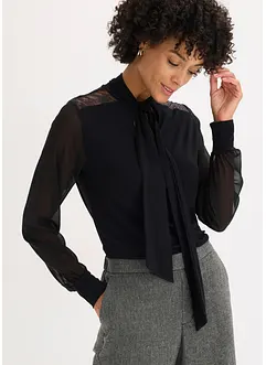 Shirt met strik en kant, bonprix