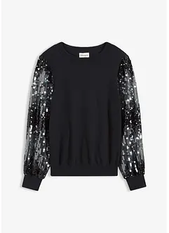 Fijngebreide trui met pailletten op de mouwen, bonprix