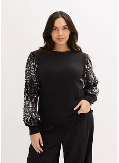 Fijngebreide trui met pailletten op de mouwen, bonprix