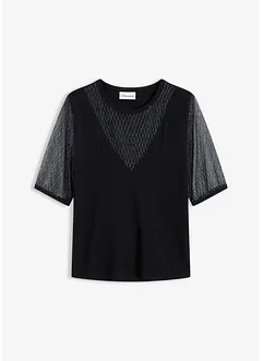 Fijn gebreide trui met mesh inzetstuk, bonprix