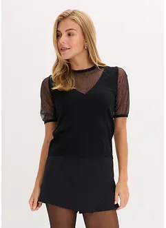 Fijn gebreide trui met mesh inzetstuk, bonprix