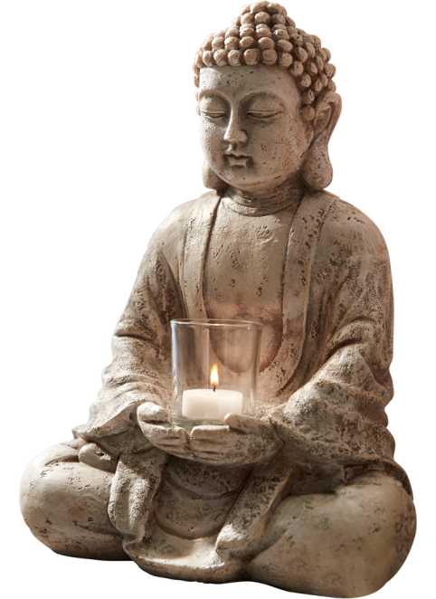 Zakenman Garderobe leveren Sfeervol en rustgevend: decoratiefiguur Boeddha met windlicht - grijs